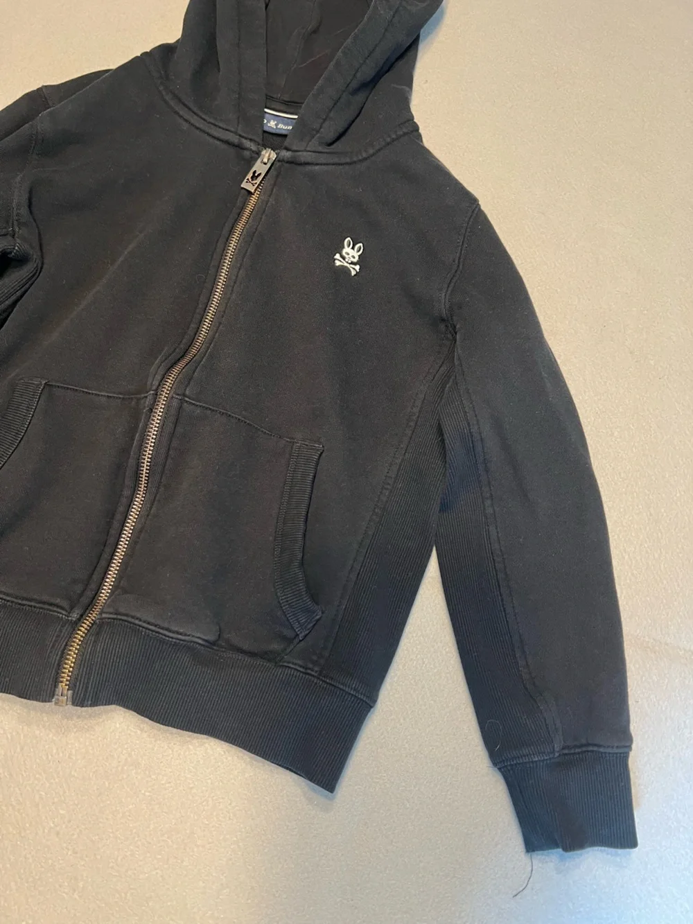 Psycho Bunny Kids Black Full Zip Fleece Hoodie Logo Pockets Size S 7-8